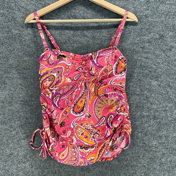 Lands' End Tankini Top Women 10 Pink Paisley Push Up Sleeveless Square Neck - Picture 1 of 6